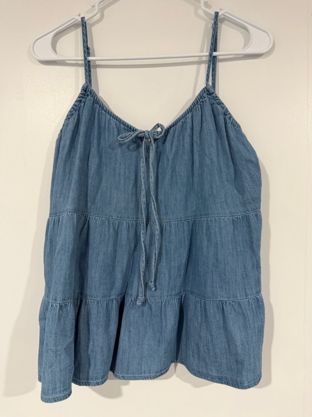 Old Navy Light Blue Denim Tie-Front Tiered Cami